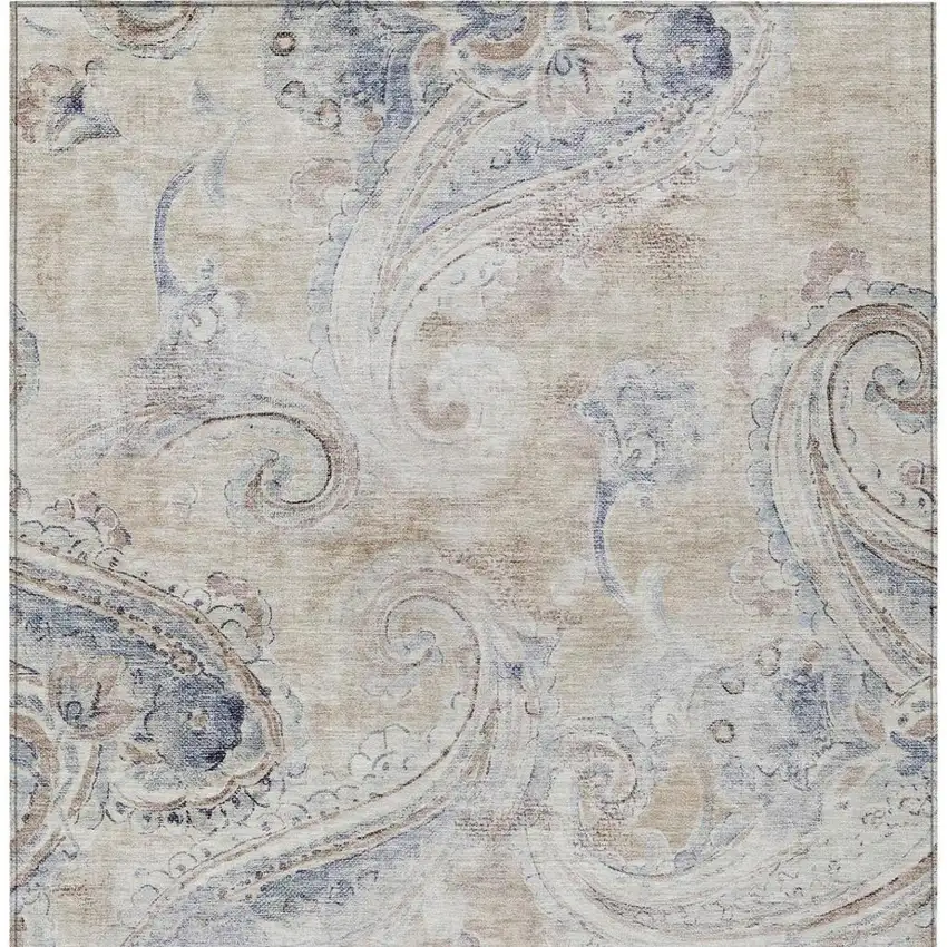 Beige And Brown Paisley Washable Indoor Outdoor Area Rug Photo 4