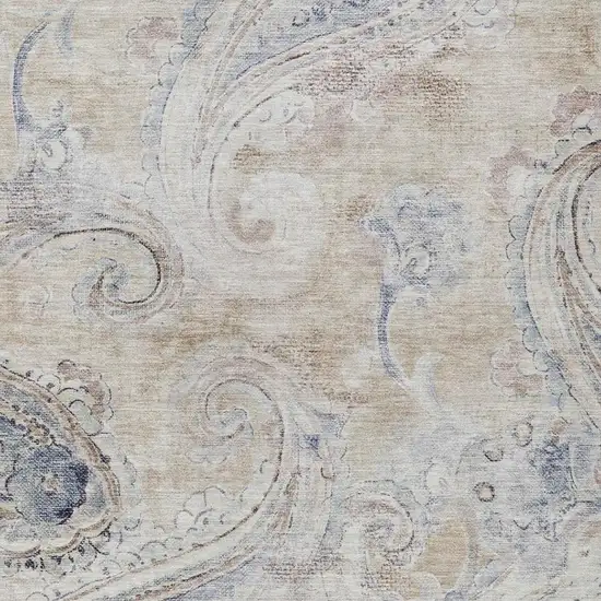 Beige And Brown Paisley Washable Indoor Outdoor Area Rug Photo 3