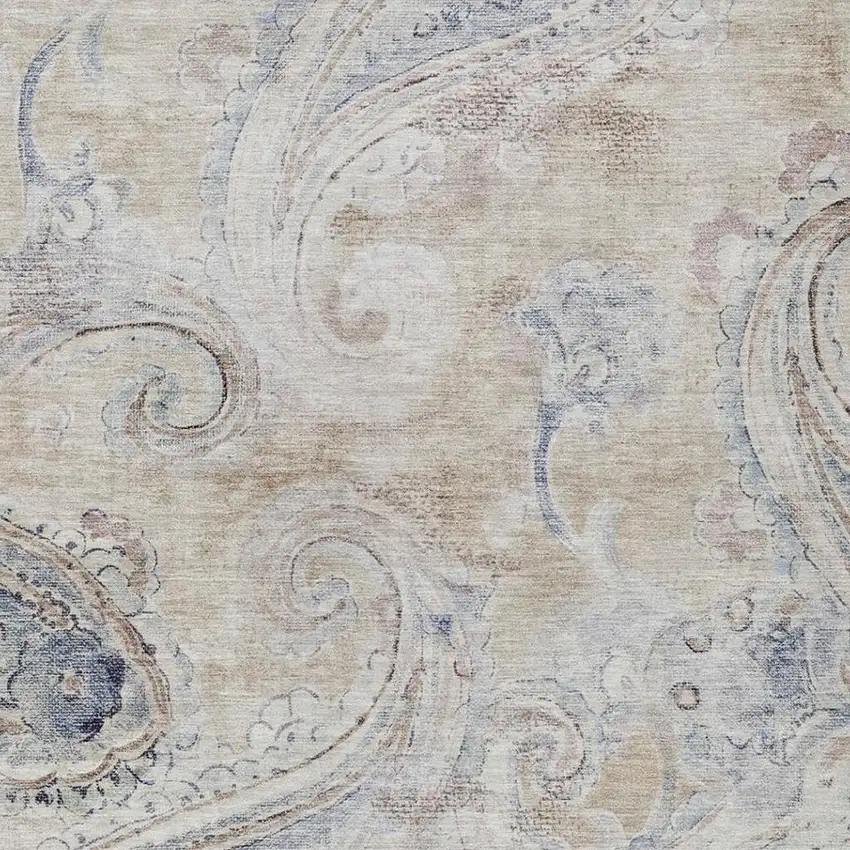 Beige And Brown Paisley Washable Indoor Outdoor Area Rug Photo 3