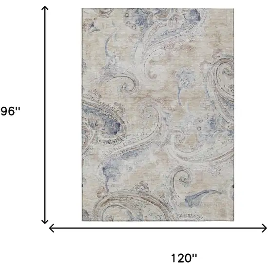 Beige And Brown Paisley Washable Indoor Outdoor Area Rug Photo 7