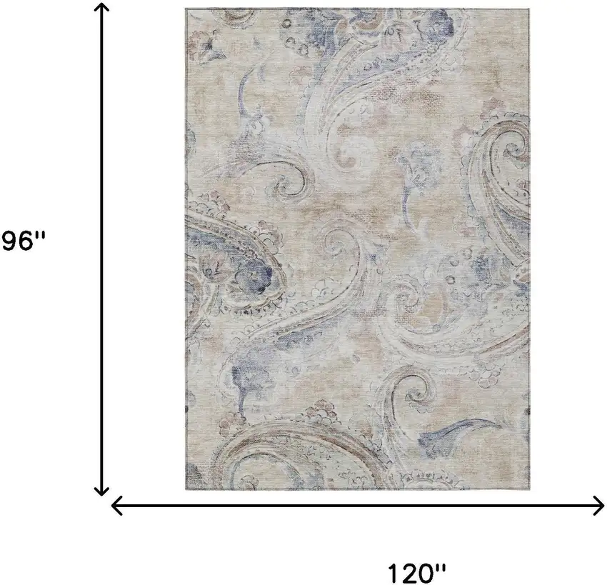 Beige And Brown Paisley Washable Indoor Outdoor Area Rug Photo 7