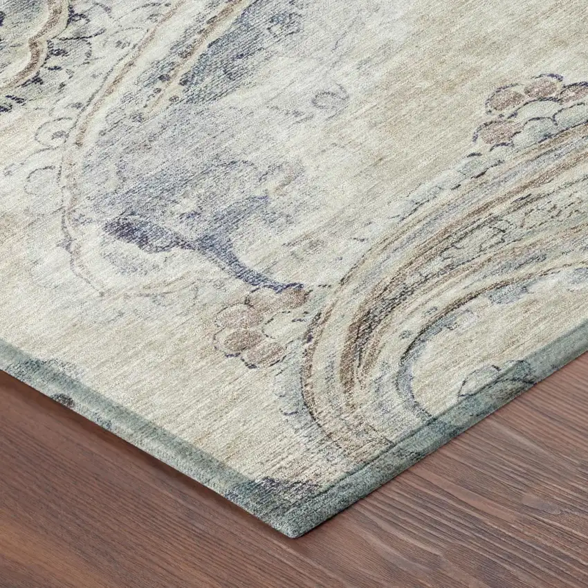 Beige And Brown Paisley Washable Indoor Outdoor Area Rug Photo 5