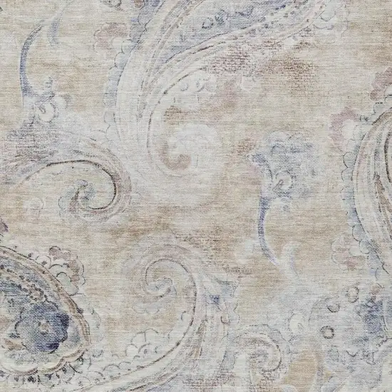 Beige And Brown Paisley Washable Indoor Outdoor Area Rug Photo 3
