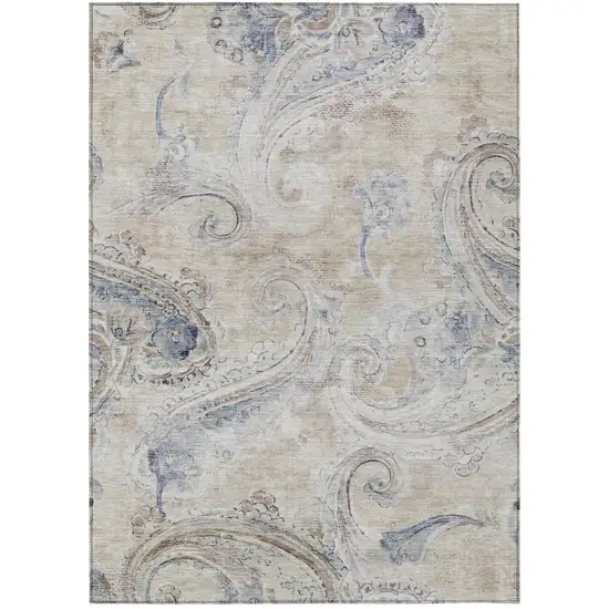 Beige And Brown Paisley Washable Indoor Outdoor Area Rug Photo 2