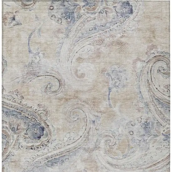 Beige And Brown Paisley Washable Indoor Outdoor Area Rug Photo 4