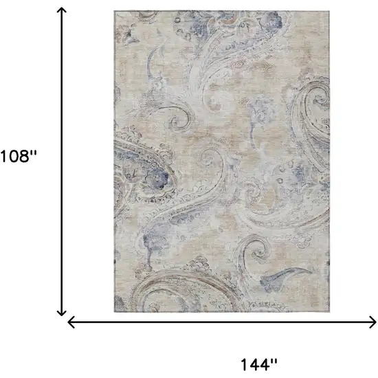 Beige And Brown Paisley Washable Indoor Outdoor Area Rug Photo 7