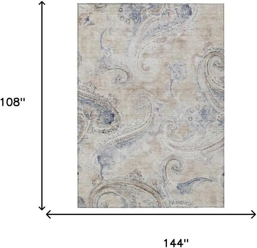 Beige And Brown Paisley Washable Indoor Outdoor Area Rug Photo 7