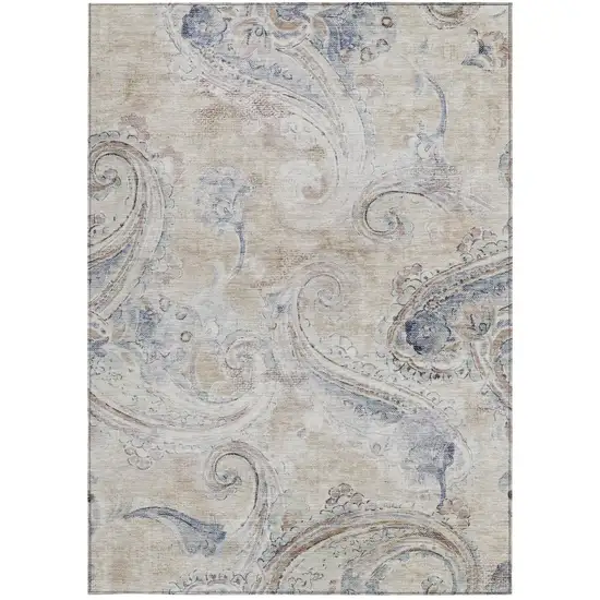 Beige And Brown Paisley Washable Indoor Outdoor Area Rug Photo 3