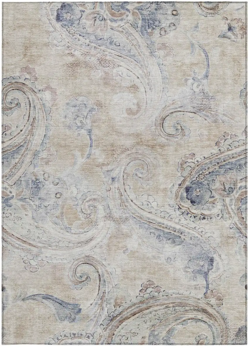 Beige And Brown Paisley Washable Indoor Outdoor Area Rug Photo 3