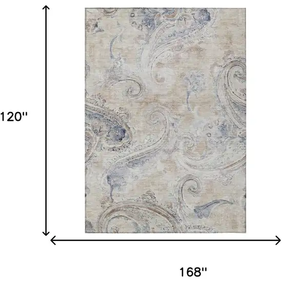 Beige And Brown Paisley Washable Indoor Outdoor Area Rug Photo 6
