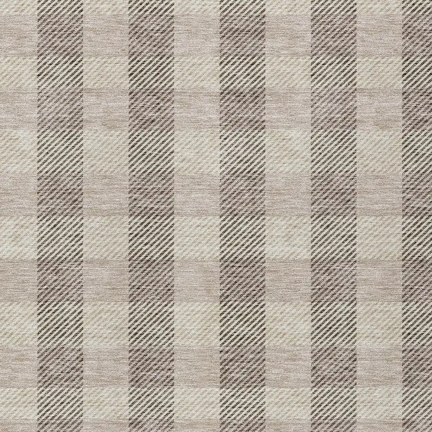Beige And Brown Plaid Washable Indoor Outdoor Area Rug Photo 6