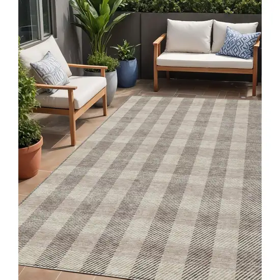 Beige And Brown Plaid Washable Indoor Outdoor Area Rug Photo 1