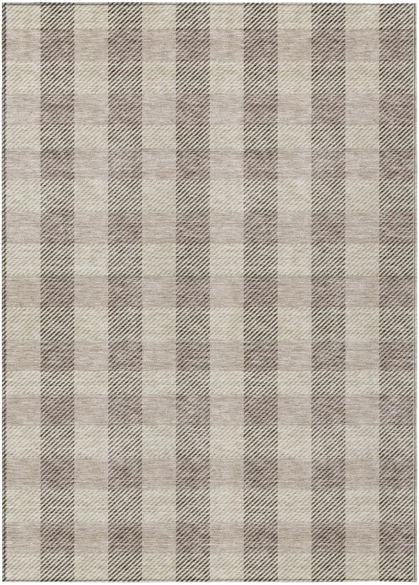 Beige And Brown Plaid Washable Indoor Outdoor Area Rug Photo 2