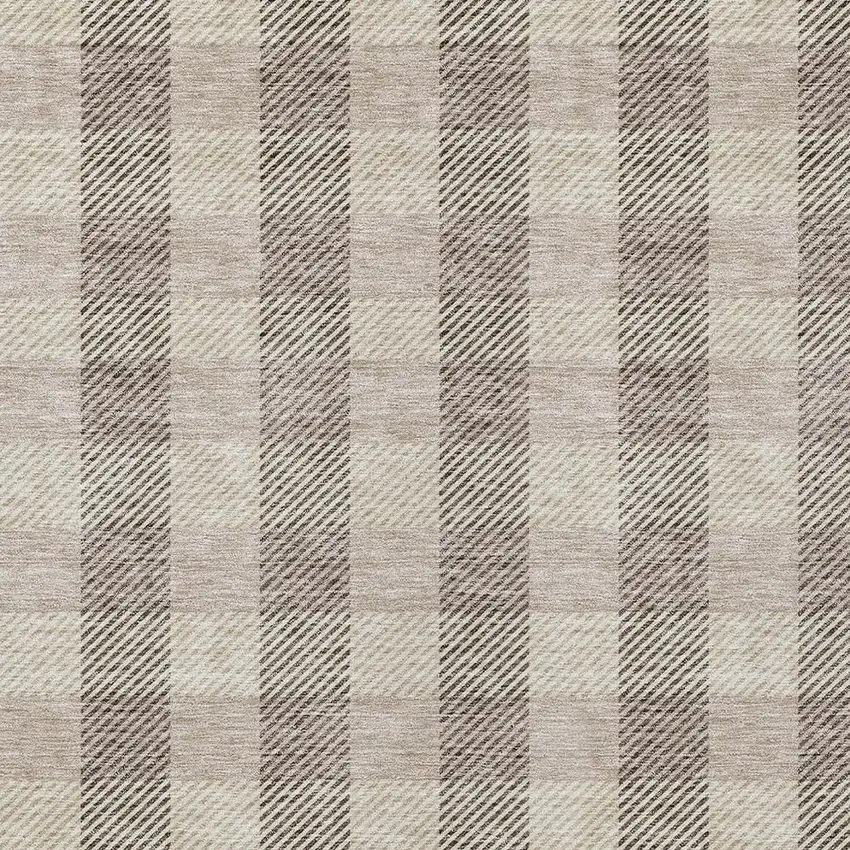 Beige And Brown Plaid Washable Indoor Outdoor Area Rug Photo 6