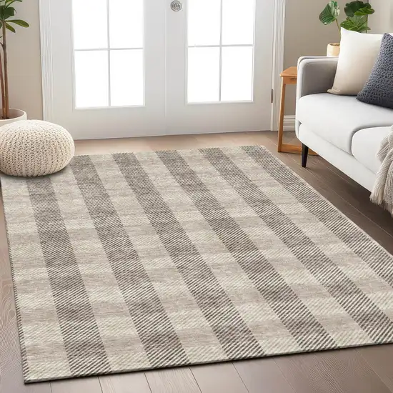 Beige And Brown Plaid Washable Indoor Outdoor Area Rug Photo 9