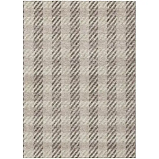 Beige And Brown Plaid Washable Indoor Outdoor Area Rug Photo 2