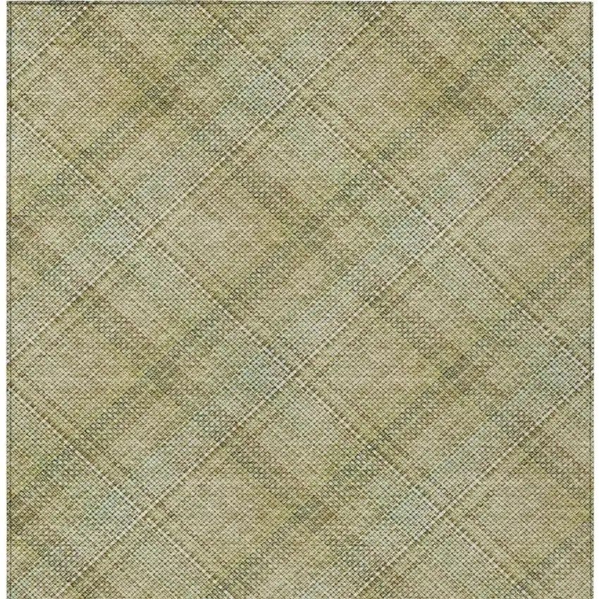 Beige And Brown Plaid Washable Indoor Outdoor Area Rug Photo 7