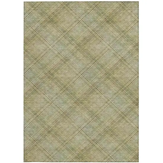 Beige And Brown Plaid Washable Indoor Outdoor Area Rug Photo 1