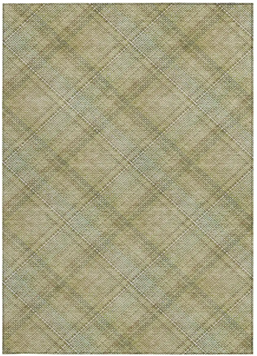 Beige And Brown Plaid Washable Indoor Outdoor Area Rug Photo 1