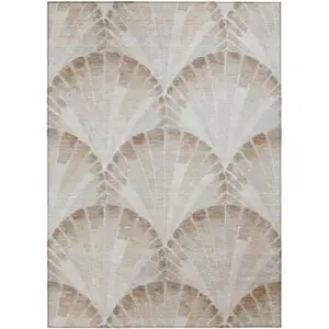 Photo of Beige And Brown Seashell Washable Indoor Outdoor Area Rug