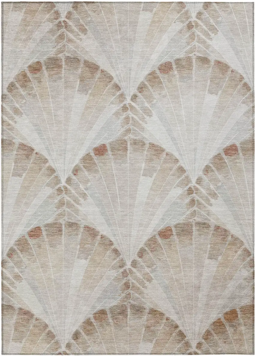 Beige And Brown Seashell Washable Indoor Outdoor Area Rug Photo 1