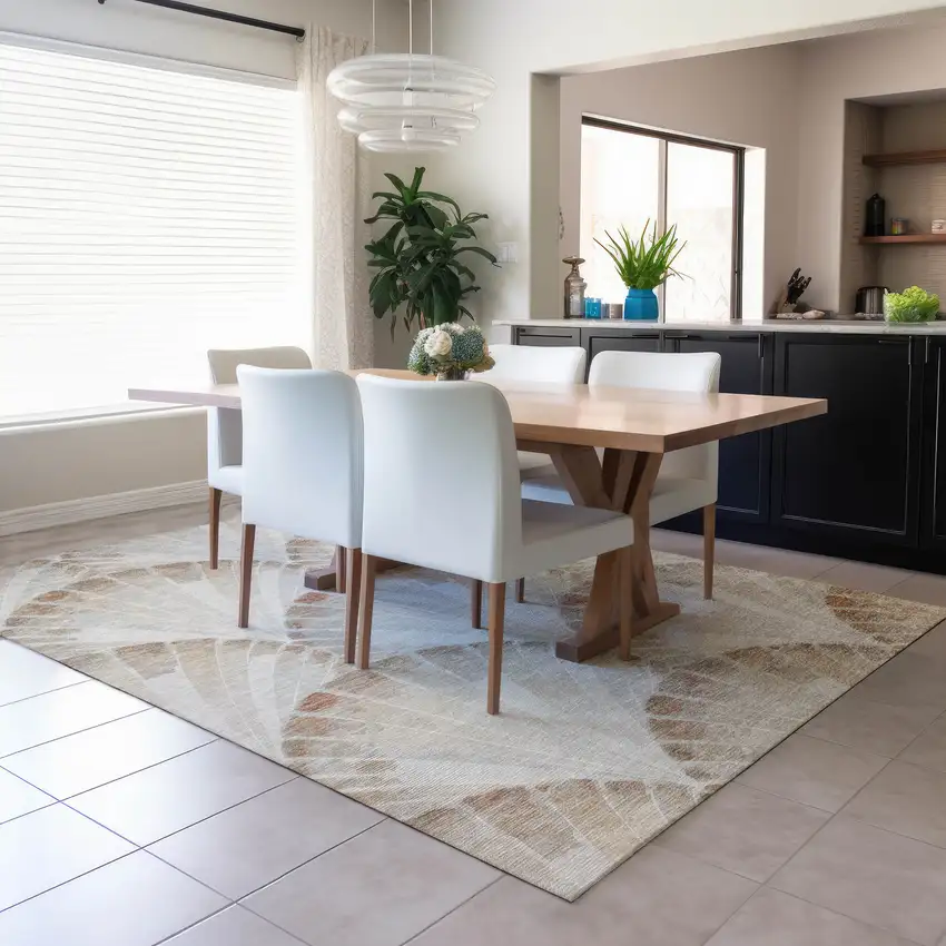 Beige And Brown Seashell Washable Indoor Outdoor Area Rug Photo 6