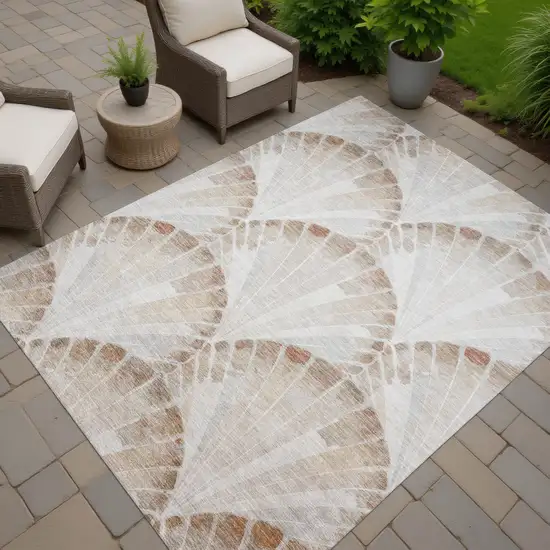 Beige And Brown Seashell Washable Indoor Outdoor Area Rug Photo 7