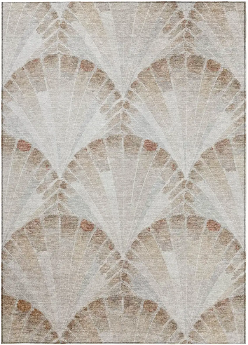 Beige And Brown Seashell Washable Indoor Outdoor Area Rug Photo 3