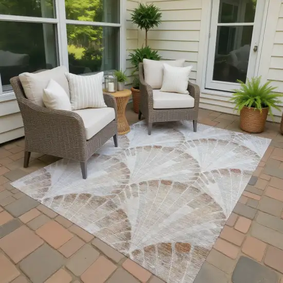 Beige And Brown Seashell Washable Indoor Outdoor Area Rug Photo 4