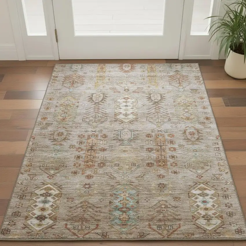 Beige And Brown Southwestern Washable Area Rug With UV Protection Photo 2