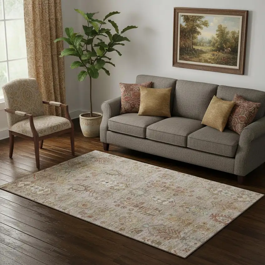Beige And Brown Southwestern Washable Area Rug With UV Protection Photo 2