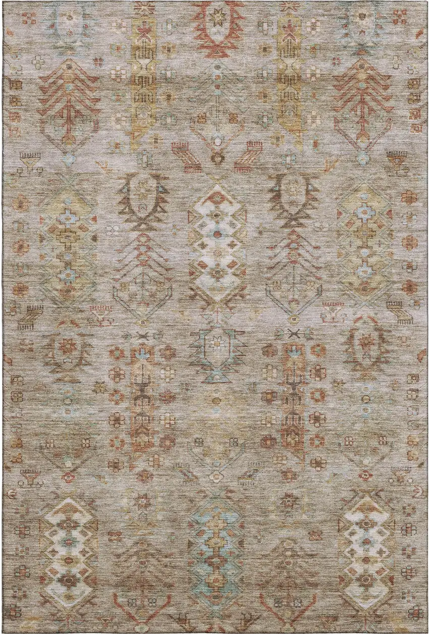 Beige And Brown Southwestern Washable Area Rug With UV Protection Photo 1