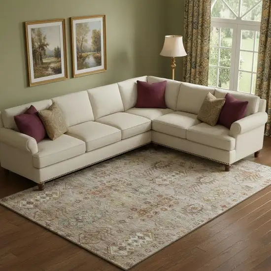 Beige And Brown Southwestern Washable Area Rug With UV Protection Photo 2