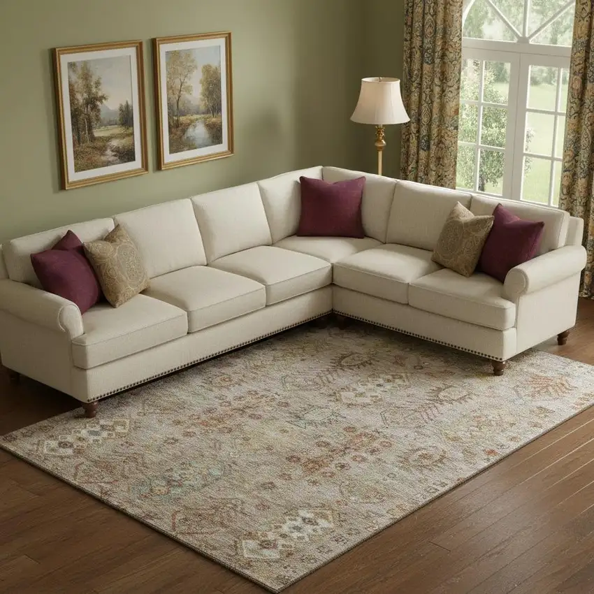 Beige And Brown Southwestern Washable Area Rug With UV Protection Photo 2