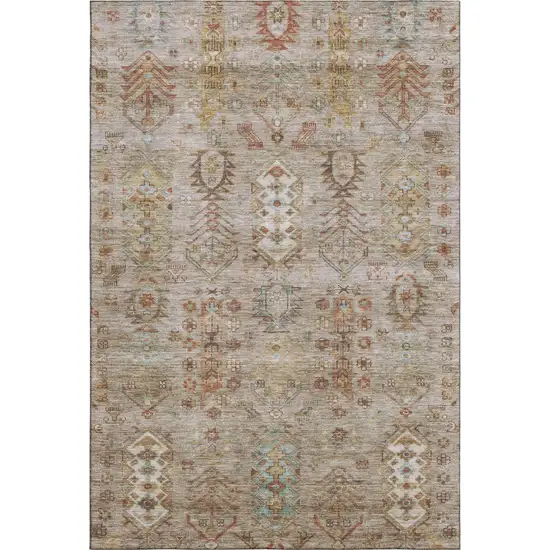 Beige And Brown Southwestern Washable Area Rug With UV Protection Photo 1