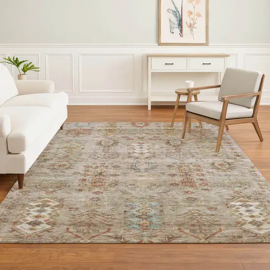 Beige And Brown Southwestern Washable Area Rug With UV Protection Photo 6