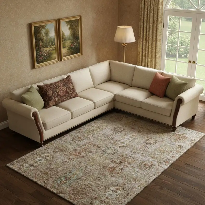 Beige And Brown Southwestern Washable Area Rug With UV Protection Photo 2