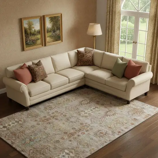 Beige And Brown Southwestern Washable Area Rug With UV Protection Photo 2