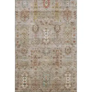 Photo of Beige And Brown Southwestern Washable Area Rug With UV Protection