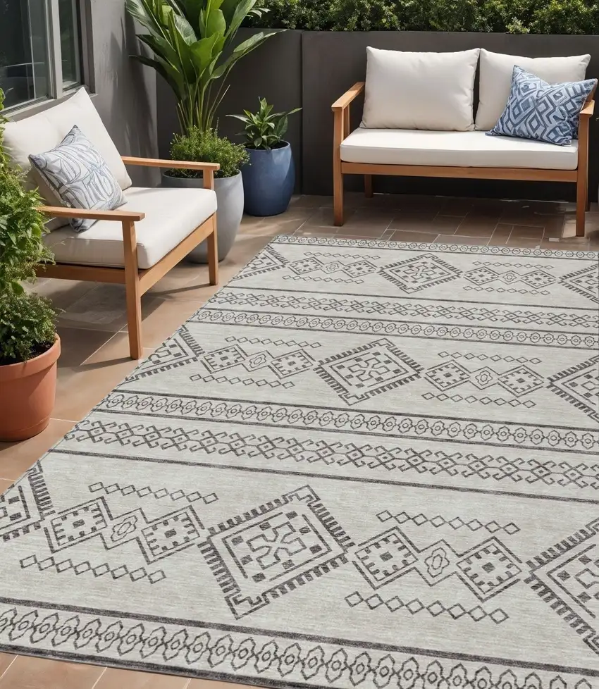 Beige And Brown Southwestern Washable Indoor Outdoor Area Rug Photo 1