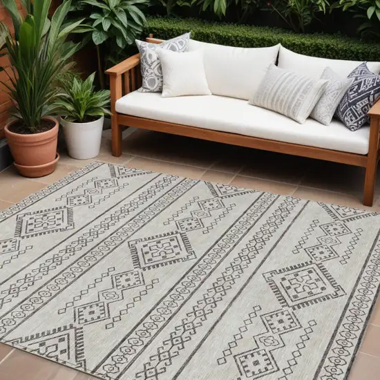 Beige And Brown Southwestern Washable Indoor Outdoor Area Rug Photo 1