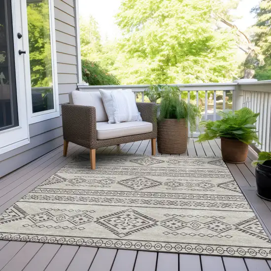Beige And Brown Southwestern Washable Indoor Outdoor Area Rug Photo 8