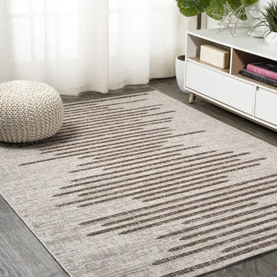 Beige And Brown Striped Indoor Outdoor Area Rug Photo 5