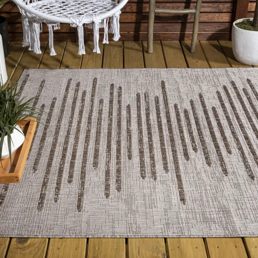 Beige And Brown Striped Indoor Outdoor Area Rug Photo 9