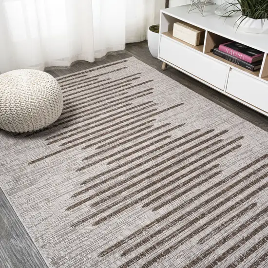 Beige And Brown Striped Indoor Outdoor Area Rug Photo 7