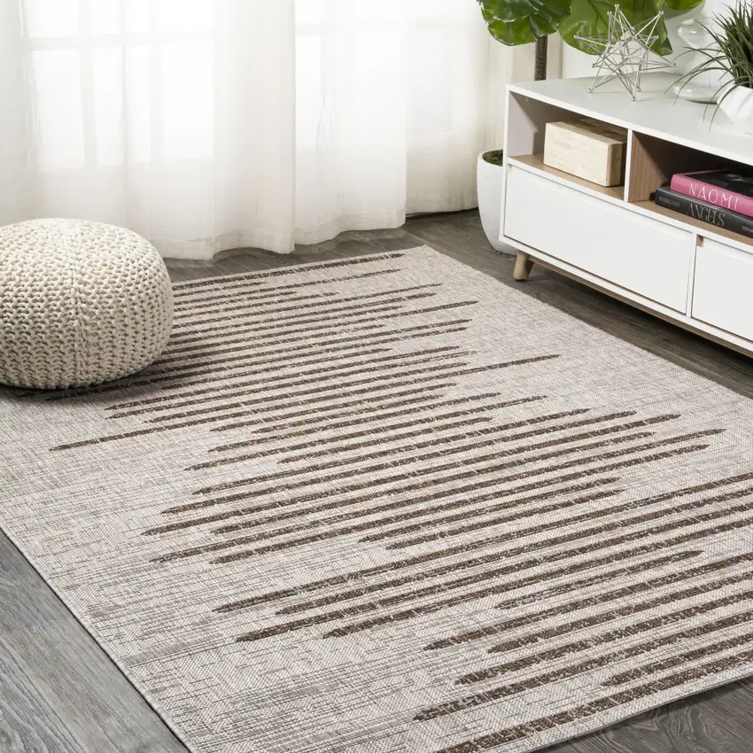 Beige And Brown Striped Indoor Outdoor Area Rug Photo 5