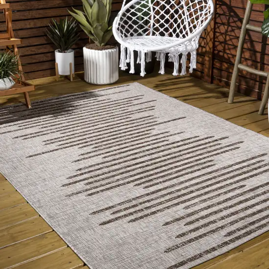 Beige And Brown Striped Indoor Outdoor Area Rug Photo 9
