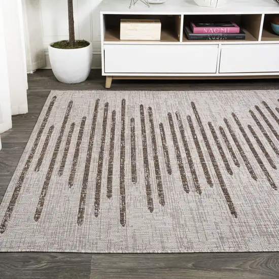 Beige And Brown Striped Indoor Outdoor Area Rug Photo 6