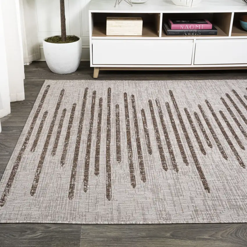 Beige And Brown Striped Indoor Outdoor Area Rug Photo 6