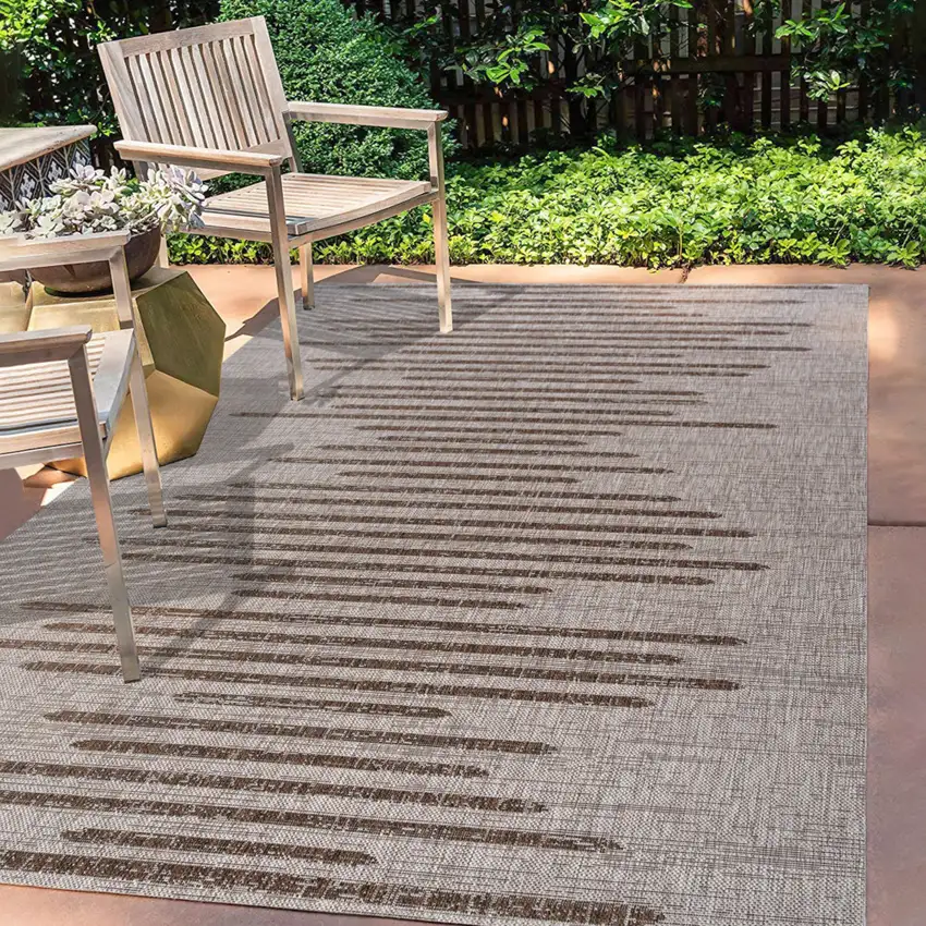 Beige And Brown Striped Indoor Outdoor Area Rug Photo 8